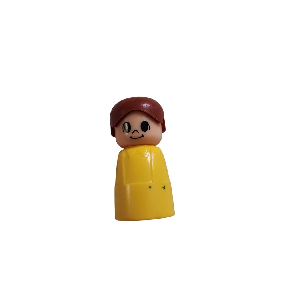 Vintage Fisher Price Little People Girl Yellow Dress Brown Hair Weighted Base